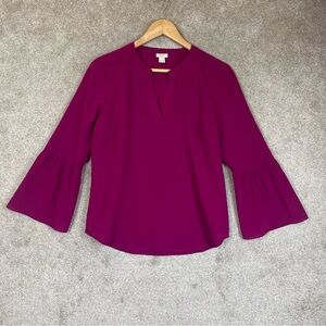 J Crew Blouse Womens Small Lightweight Flared Sleeve Pullover Polyester- 4390